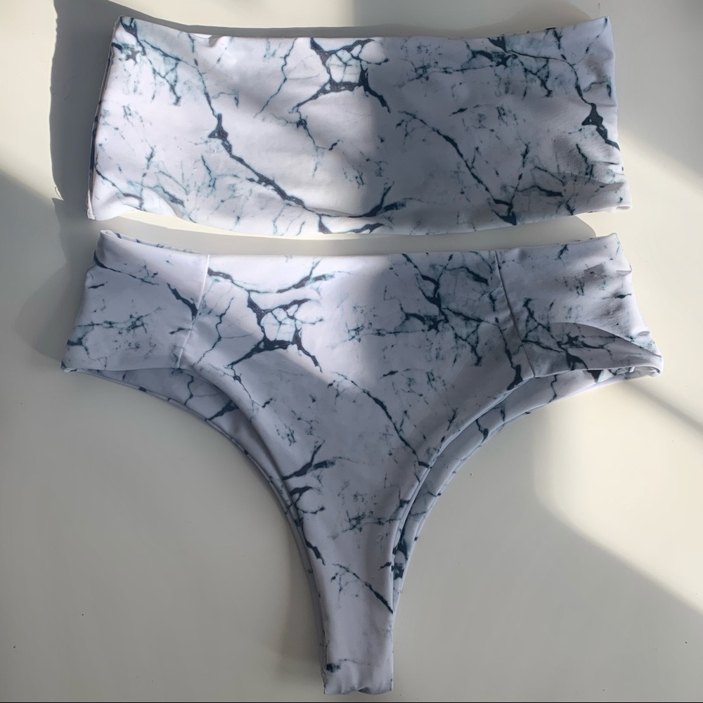 Sold 💗 ZAFUL Marble High Waist High Leg Bikini